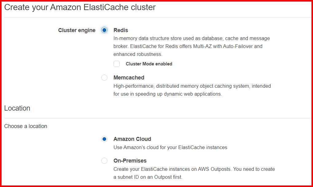 Picture showing selecting the Cluster engine as Redis